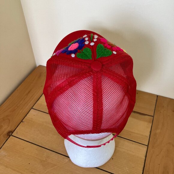Mexico Embroidered Trucker Hat Red Oaxaca Floral Snapback Mesh Baseball Cap - Picture 6 of 10